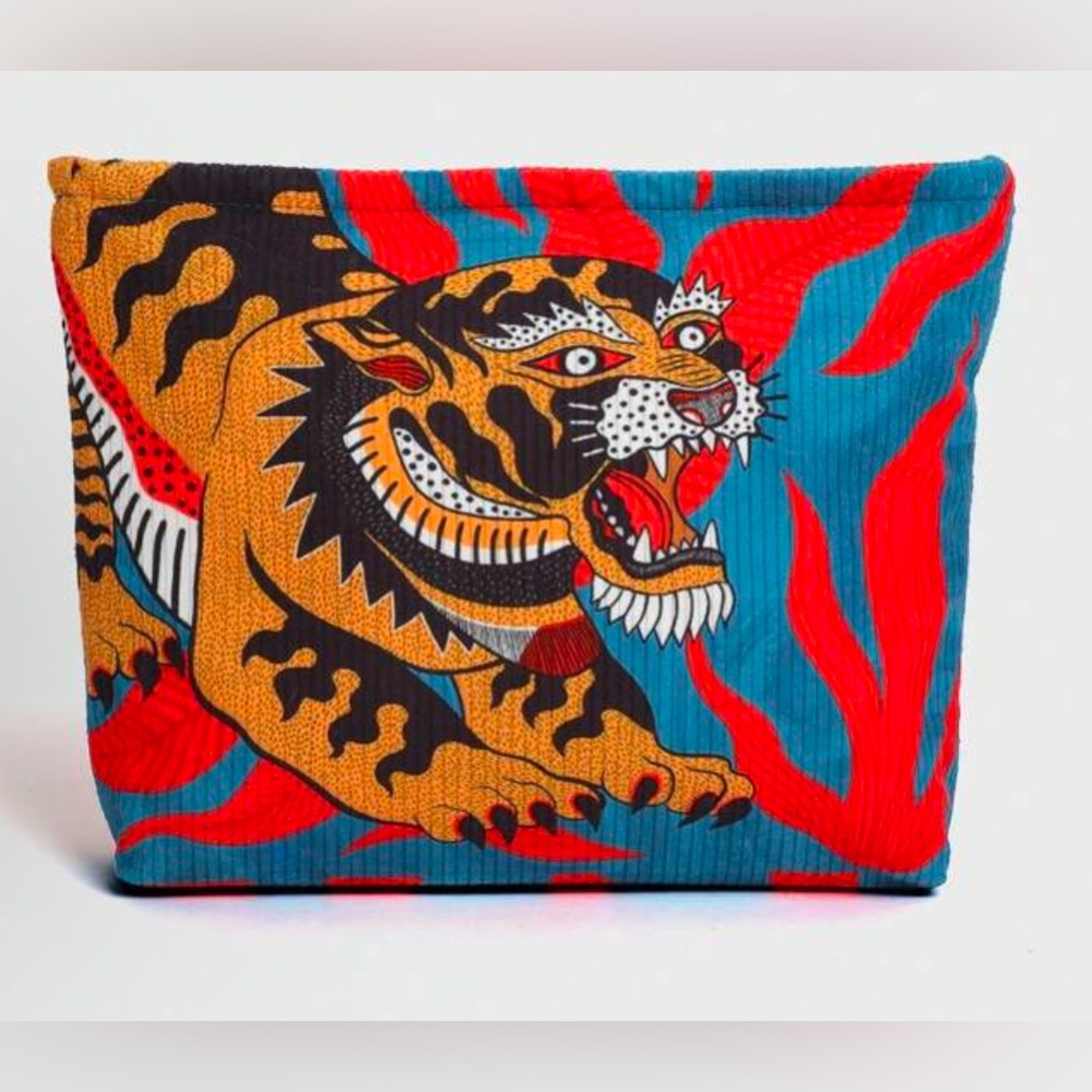 Vacation Tiger Pattern Corduroy Makeup Bag - Picture 7 of 7